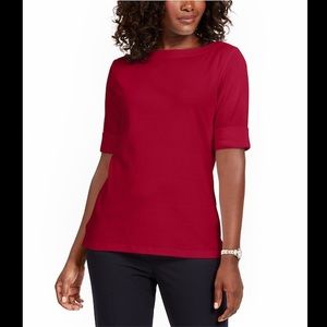 KAREN SCOTT BOAT NECK ELBOW SLEEVE TOP